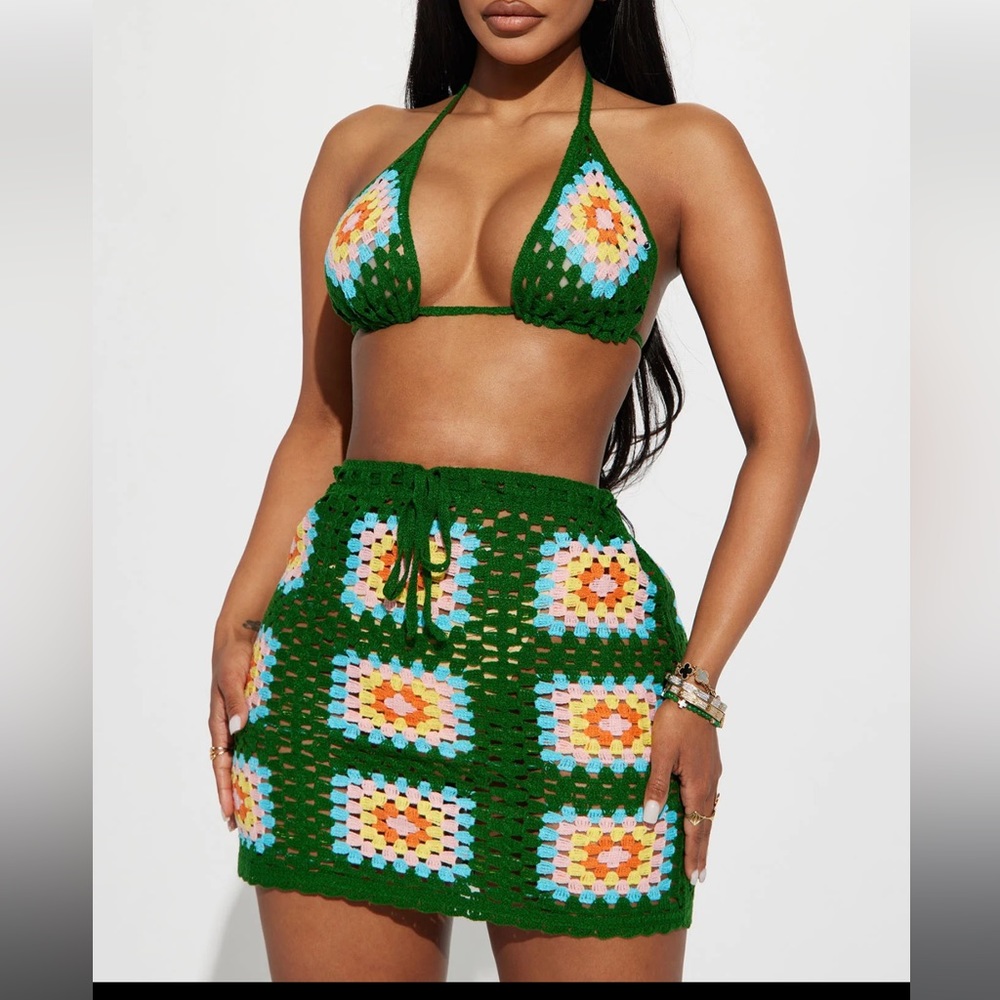 NWT crochet skirt set green combo